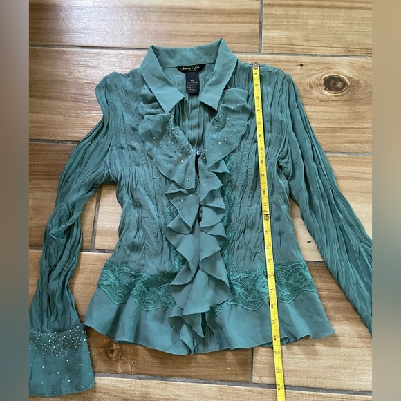 Vintage Y2K Top Sunny Tylor PS Turquoise Ruffle Flare Sleeve Fairy - Picture 7 of 9